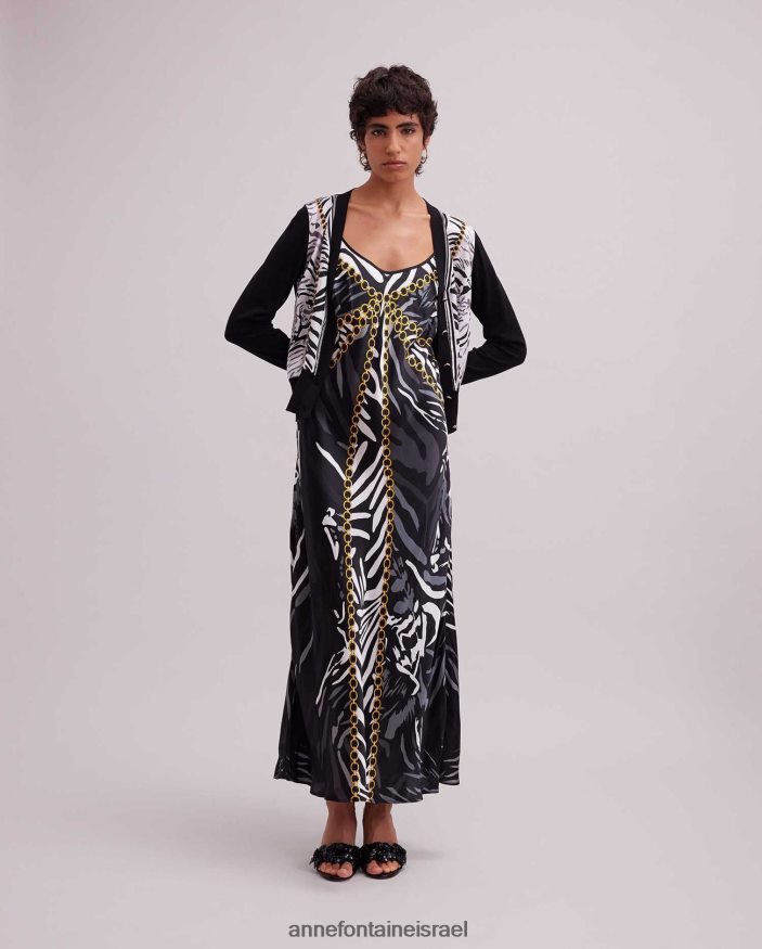 הַלבָּשָׁה Anne Fontaine סריג משי קרדיגן garoupe עם עיצוב זברה לבן שחור נשים DL8V8L468