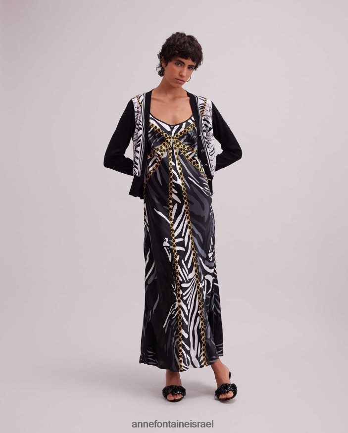 הַלבָּשָׁה Anne Fontaine סריג משי קרדיגן garoupe עם עיצוב זברה לבן שחור נשים DL8V8L468