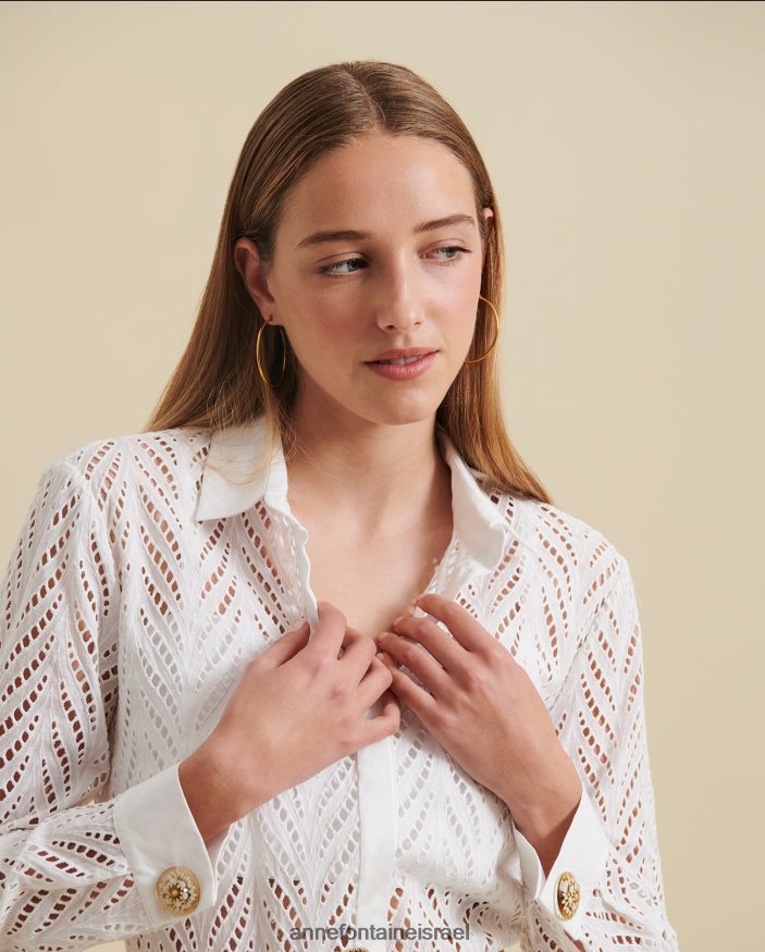 הַלבָּשָׁה Anne Fontaine שמלת gascogne שמלת חולצה רקומה עם שרוולים ארוכים לבן נשים DL8V8L82