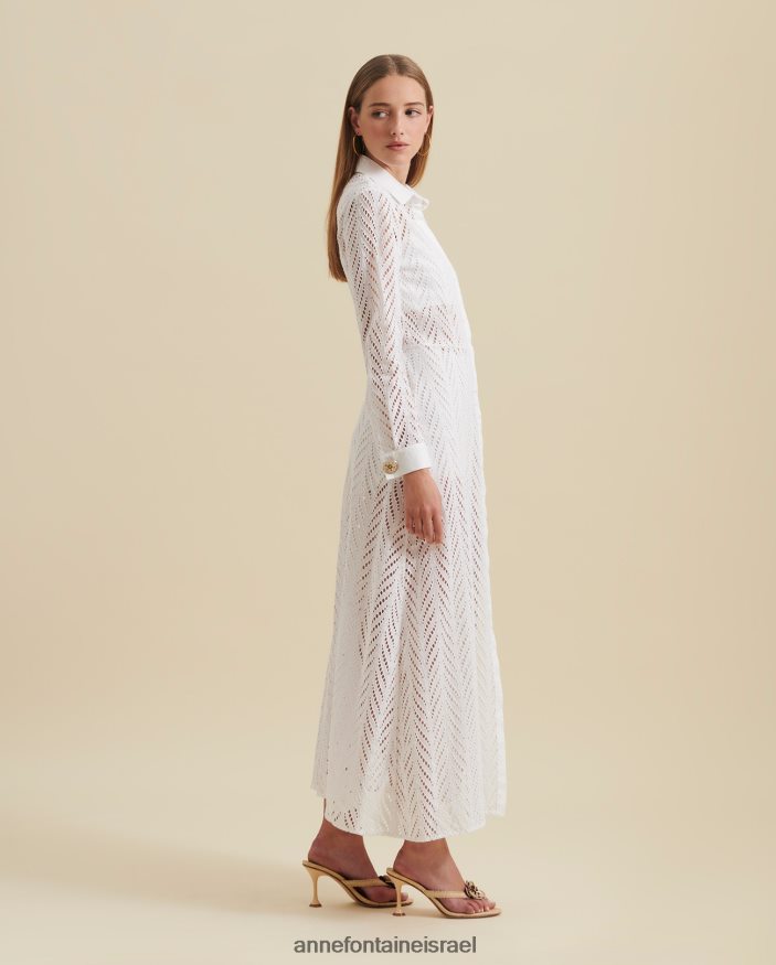 הַלבָּשָׁה Anne Fontaine שמלת gascogne שמלת חולצה רקומה עם שרוולים ארוכים לבן נשים DL8V8L82