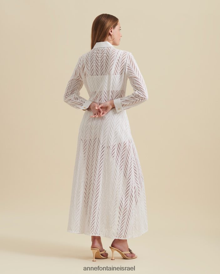 הַלבָּשָׁה Anne Fontaine שמלת gascogne שמלת חולצה רקומה עם שרוולים ארוכים לבן נשים DL8V8L82