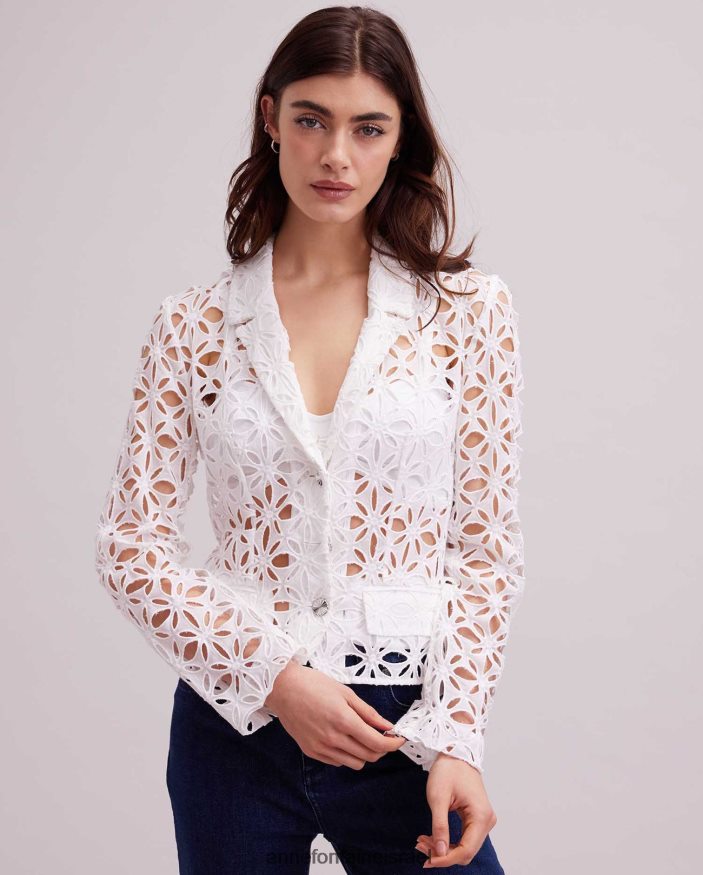 הַלבָּשָׁה Anne Fontaine ז'קט gordes עם שרוולים ארוכים ללא מרופד בלייזר עם כפתורים דקורטיביים לבן נשים DL8V8L396