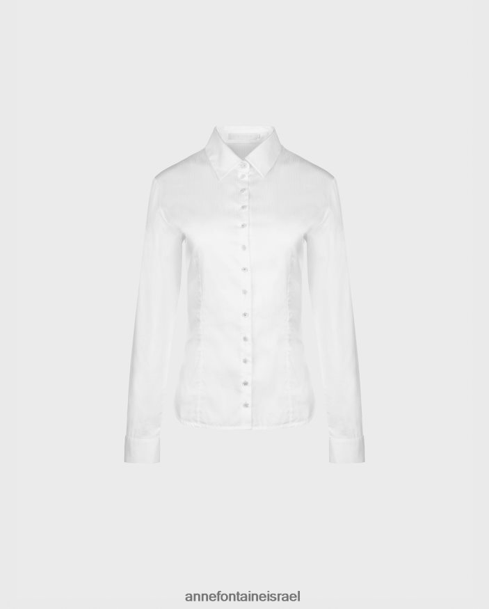 הַלבָּשָׁה Anne Fontaine חולצת gres חולצת כפתורים קלאסית עם צווארון עם פסים מיקרו לבן נשים DL8V8L163