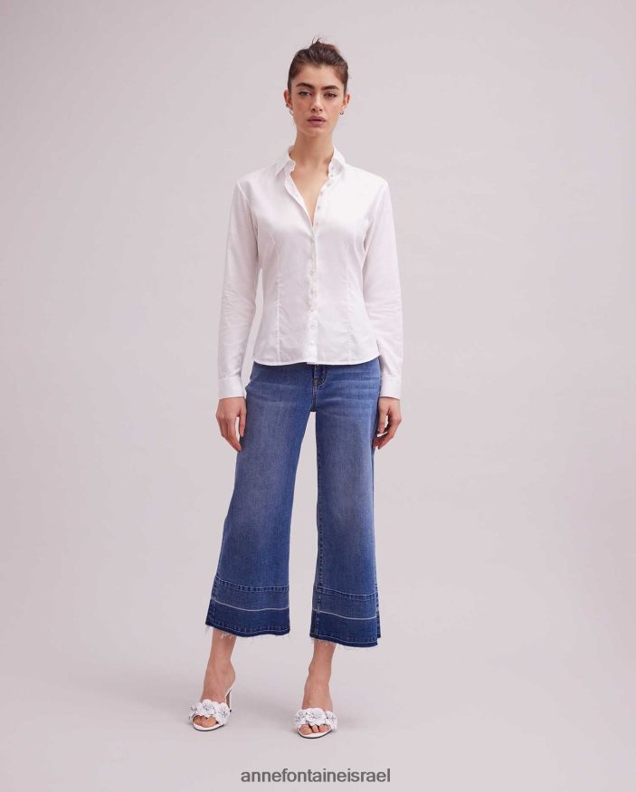 הַלבָּשָׁה Anne Fontaine חולצת gres חולצת כפתורים קלאסית עם צווארון עם פסים מיקרו לבן נשים DL8V8L163