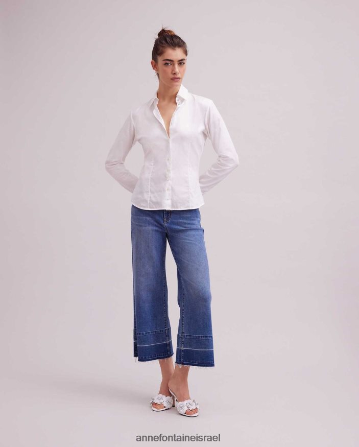 הַלבָּשָׁה Anne Fontaine חולצת gres חולצת כפתורים קלאסית עם צווארון עם פסים מיקרו לבן נשים DL8V8L163