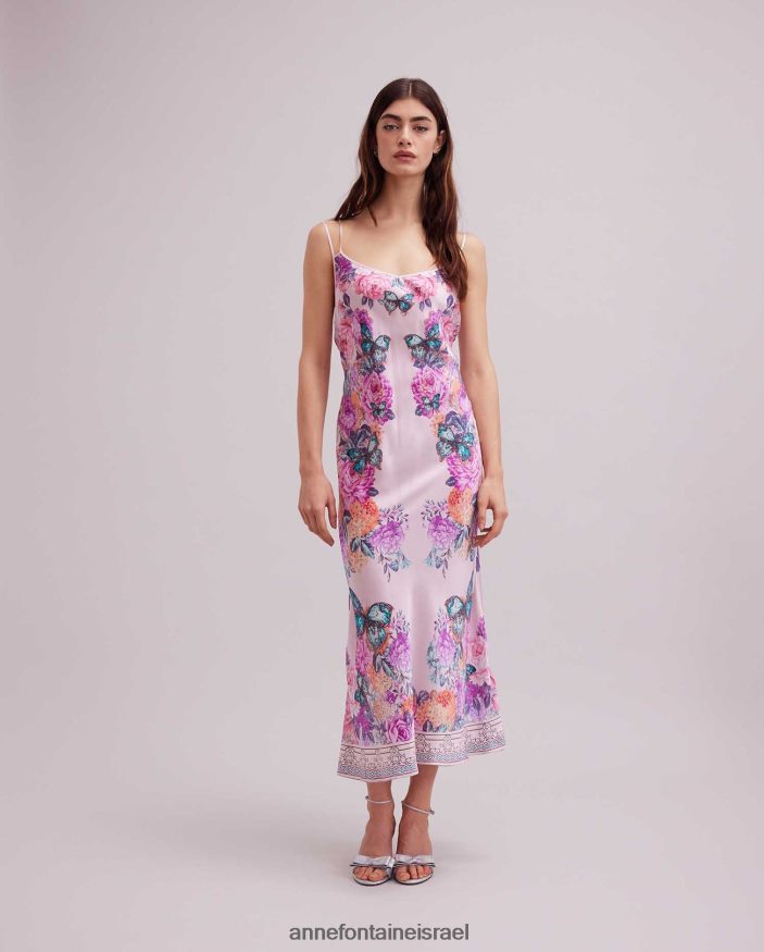 הַלבָּשָׁה Anne Fontaine שמלת haitza רצועת ספגטי שמלת משי בעיצוב פרפר ופרחים וָרוֹד נשים DL8V8L67