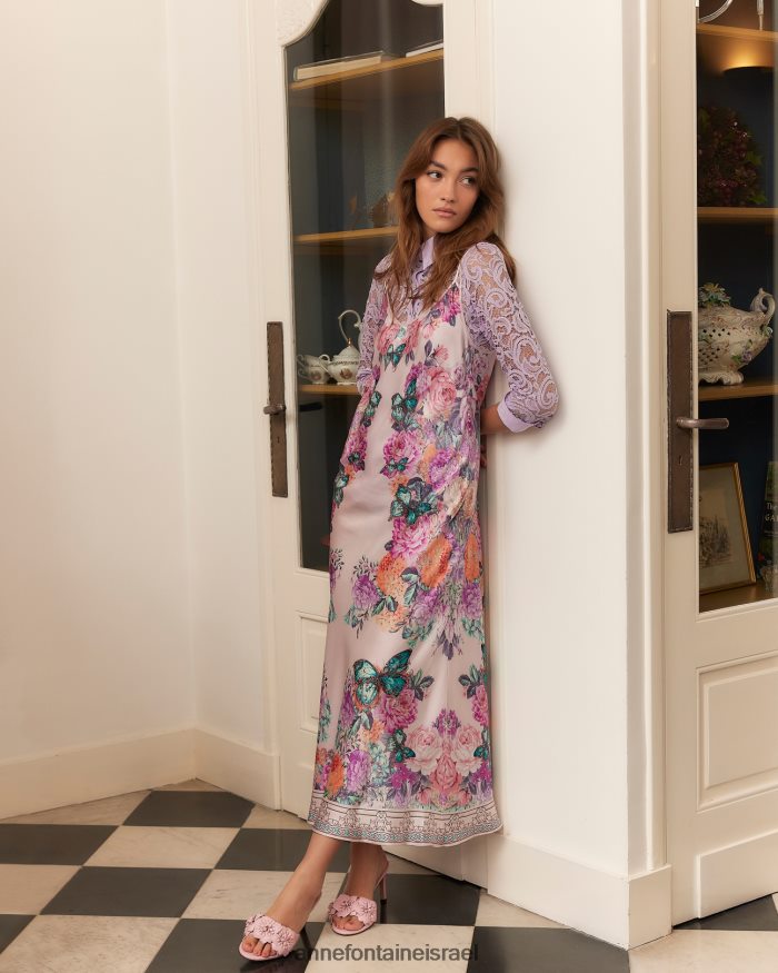 הַלבָּשָׁה Anne Fontaine שמלת haitza רצועת ספגטי שמלת משי בעיצוב פרפר ופרחים וָרוֹד נשים DL8V8L67