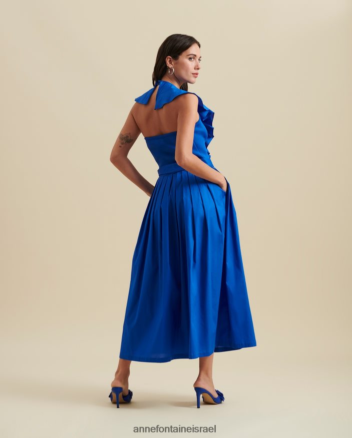 הַלבָּשָׁה Anne Fontaine שמלת hendaye שמלת מקסי בסגנון הלטר עם קפלים ופרטים מסולסלים כְּחוֹל נשים DL8V8L86