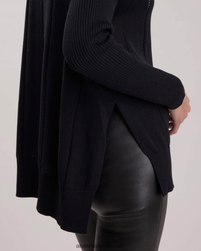 הַלבָּשָׁה Anne Fontaine סוודר imanol עם שרוול ארוך אוברסייז עם צווארון V שָׁחוֹר נשים DL8V8L497