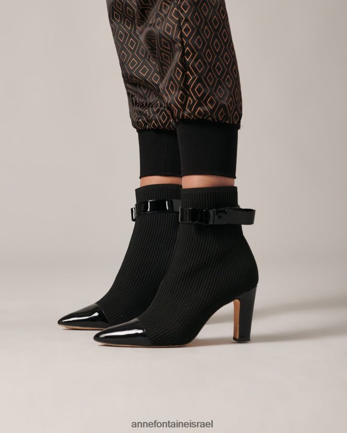 נעליים Anne Fontaine מגפי גרב מצולעים של judy boot עם פרטי עור שָׁחוֹר נשים DL8V8L10