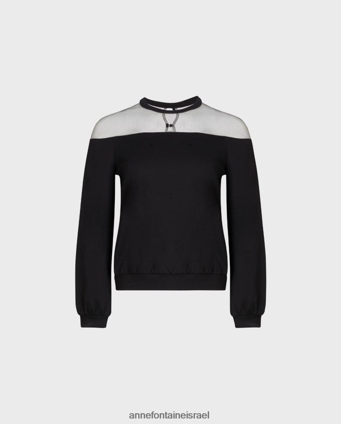 הַלבָּשָׁה Anne Fontaine סווטשירט של kally עם שרוולים ארוכים של טול שקוף שָׁחוֹר נשים DL8V8L293