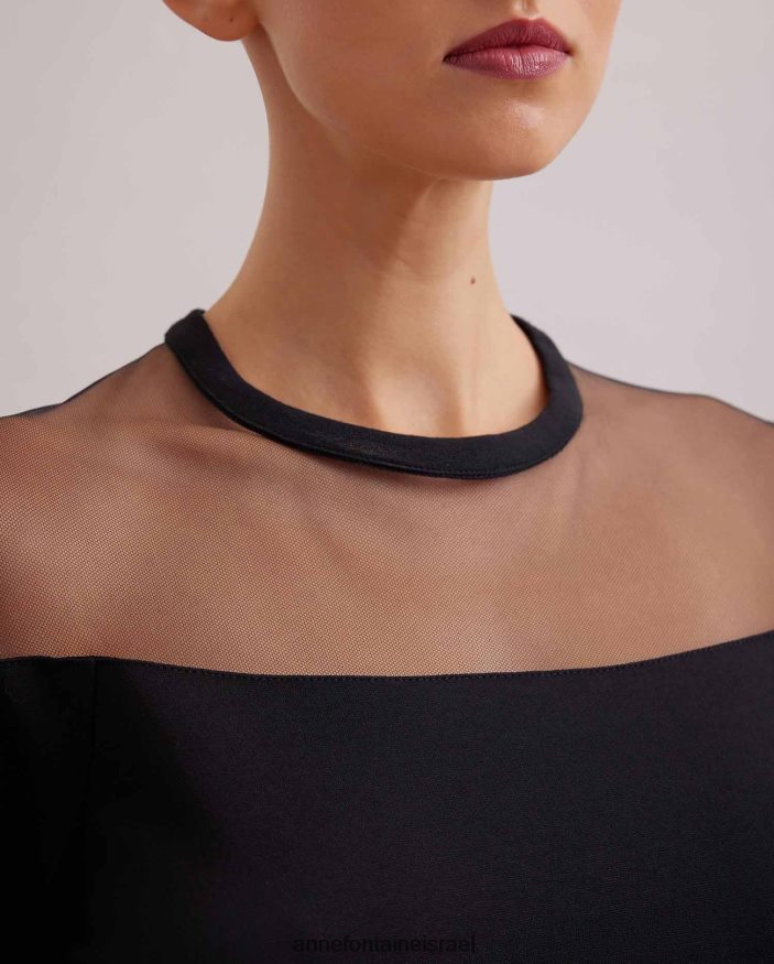 הַלבָּשָׁה Anne Fontaine סווטשירט של kally עם שרוולים ארוכים של טול שקוף שָׁחוֹר נשים DL8V8L293