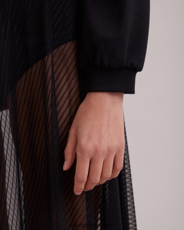 הַלבָּשָׁה Anne Fontaine סווטשירט של kally עם שרוולים ארוכים של טול שקוף שָׁחוֹר נשים DL8V8L293