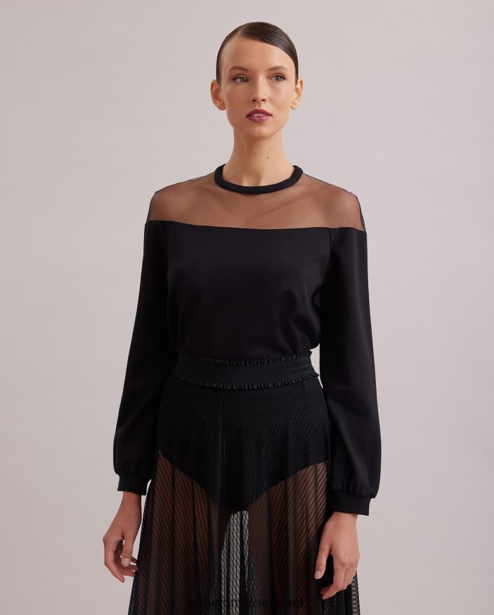 הַלבָּשָׁה Anne Fontaine סווטשירט של kally עם שרוולים ארוכים של טול שקוף שָׁחוֹר נשים DL8V8L293