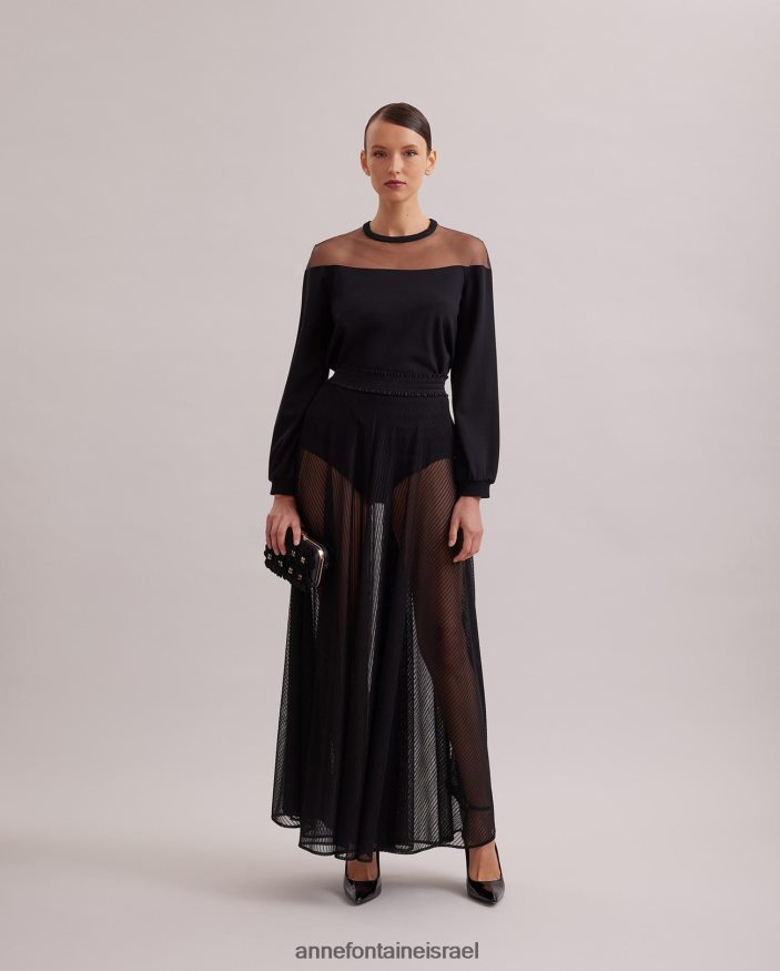 הַלבָּשָׁה Anne Fontaine סווטשירט של kally עם שרוולים ארוכים של טול שקוף שָׁחוֹר נשים DL8V8L293