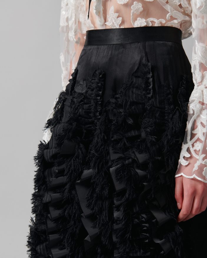 הַלבָּשָׁה Anne Fontaine חצאית lanielle חצאית סאטן בעיצוב אומן עם סלסולים זורמים אנכיים שָׁחוֹר נשים DL8V8L380