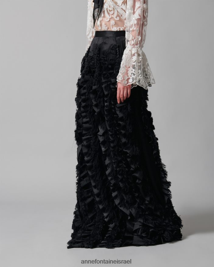 הַלבָּשָׁה Anne Fontaine חצאית lanielle חצאית סאטן בעיצוב אומן עם סלסולים זורמים אנכיים שָׁחוֹר נשים DL8V8L380
