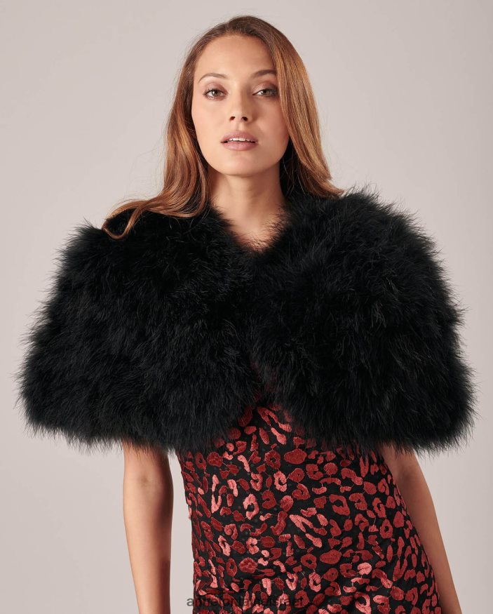 הַלבָּשָׁה Anne Fontaine שכמיית נוצות מרופדת בכף laudali שָׁחוֹר נשים DL8V8L452