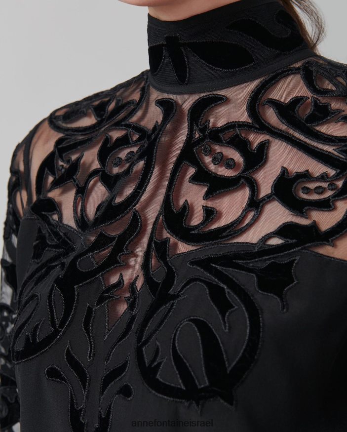 הַלבָּשָׁה Anne Fontaine חולצת loeky חולצת משי עם עול שקוף ושרוולים שָׁחוֹר נשים DL8V8L228