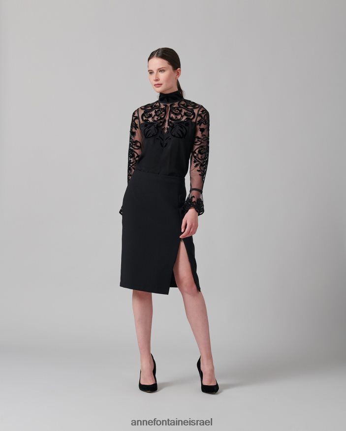 הַלבָּשָׁה Anne Fontaine חולצת loeky חולצת משי עם עול שקוף ושרוולים שָׁחוֹר נשים DL8V8L228