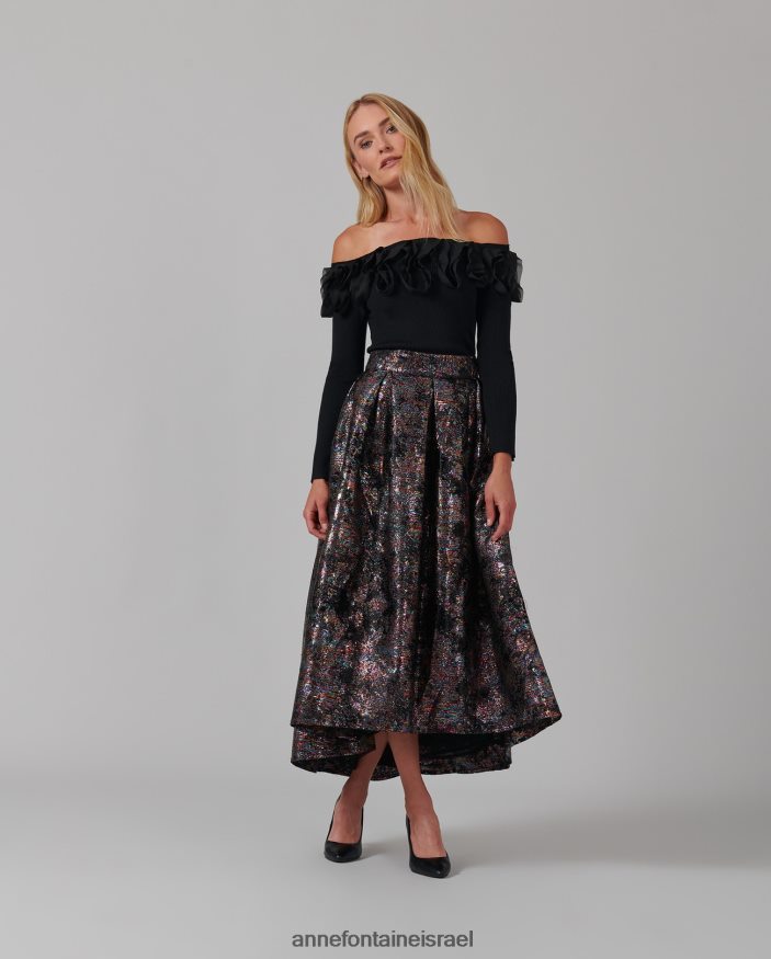 הַלבָּשָׁה Anne Fontaine חצאית lopielle חצאית מטאלית ארוגת אקארד עם גוף נפח שָׁחוֹר נשים DL8V8L379