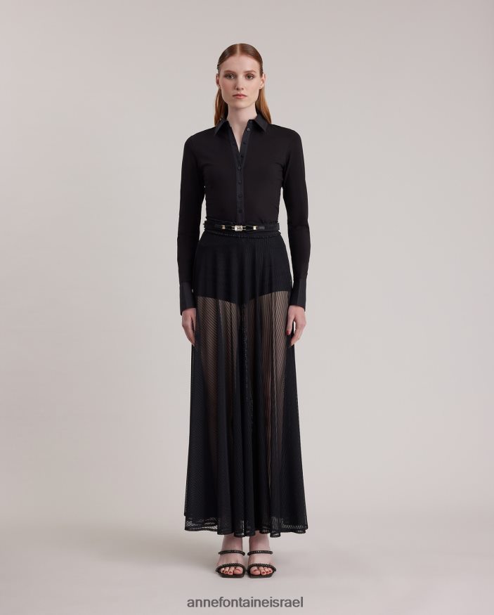 הַלבָּשָׁה Anne Fontaine חצאית lune חצאית עגולה ארוכה ושקופה עם רצועת מותן אלסטית שָׁחוֹר נשים DL8V8L370