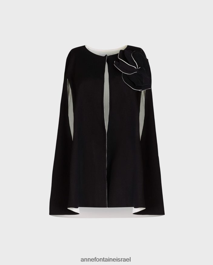 הַלבָּשָׁה Anne Fontaine שכמיית manolo cape milano עם פתחי חורי זרוע וסיכת פרחים נשלפת שָׁחוֹר נשים DL8V8L453