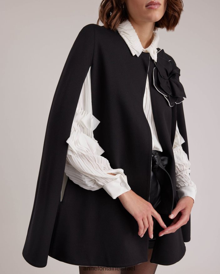 הַלבָּשָׁה Anne Fontaine שכמיית manolo cape milano עם פתחי חורי זרוע וסיכת פרחים נשלפת שָׁחוֹר נשים DL8V8L453