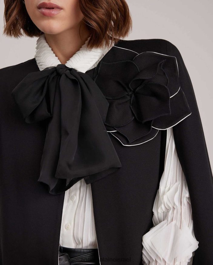 הַלבָּשָׁה Anne Fontaine שכמיית manolo cape milano עם פתחי חורי זרוע וסיכת פרחים נשלפת שָׁחוֹר נשים DL8V8L453