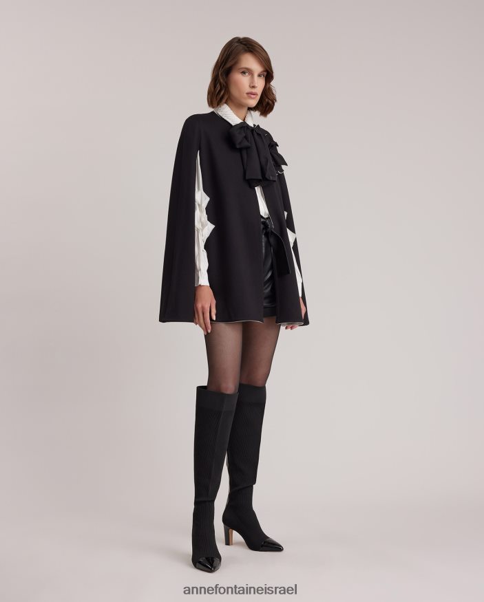 הַלבָּשָׁה Anne Fontaine שכמיית manolo cape milano עם פתחי חורי זרוע וסיכת פרחים נשלפת שָׁחוֹר נשים DL8V8L453