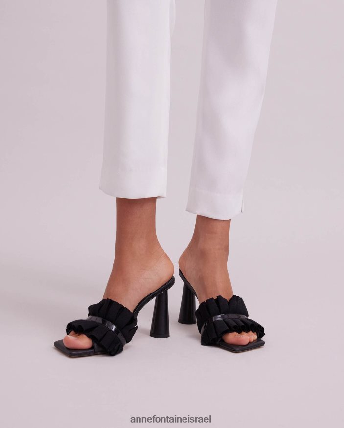 נעליים Anne Fontaine מגלשות עור עקב muxica עם פרטי סלסול שָׁחוֹר נשים DL8V8L38