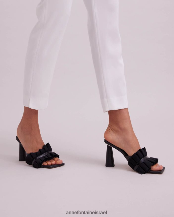 נעליים Anne Fontaine מגלשות עור עקב muxica עם פרטי סלסול שָׁחוֹר נשים DL8V8L38