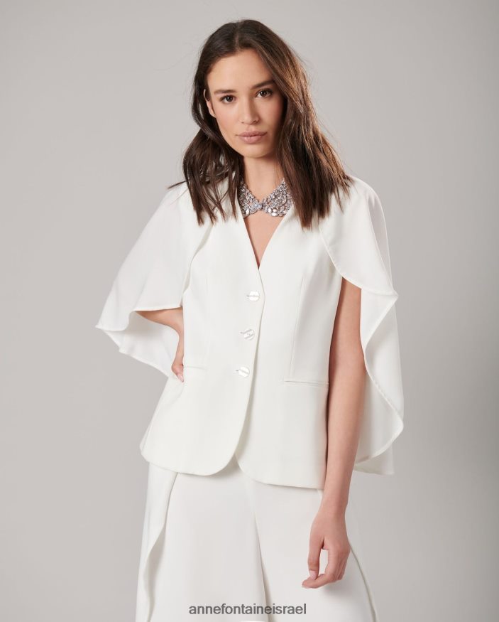 הַלבָּשָׁה Anne Fontaine ז'קט myliane מעיל קרפ ללא שרוולים עם שכמייה לבן נשים DL8V8L400