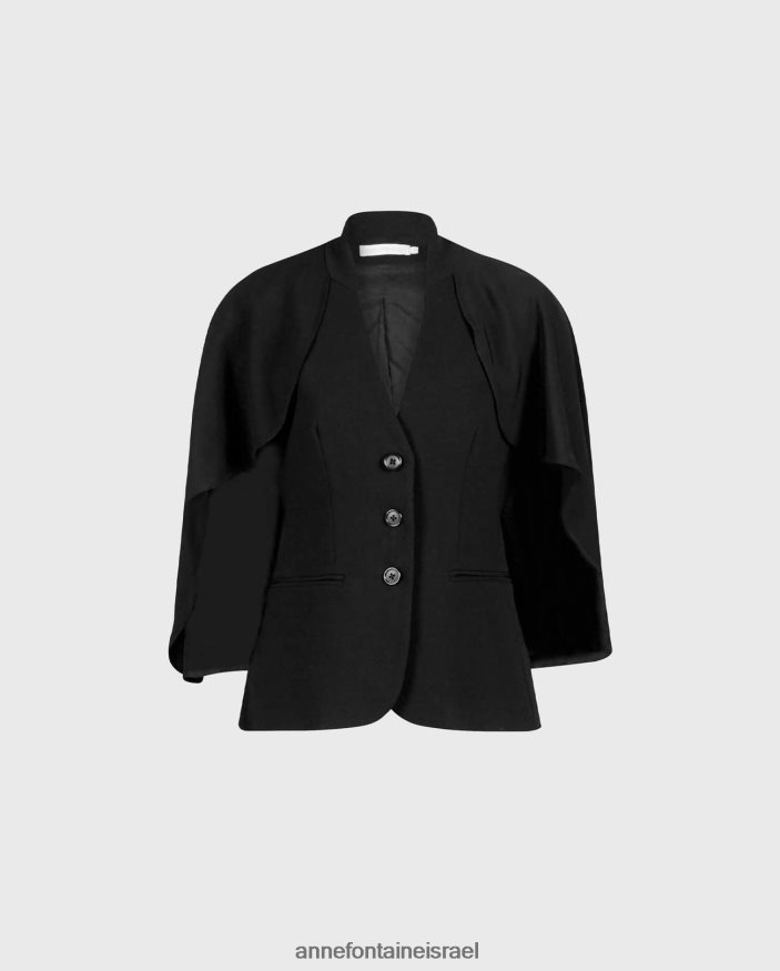 הַלבָּשָׁה Anne Fontaine ז'קט myliane מעיל קרפ עם שכמייה זורמת שָׁחוֹר נשים DL8V8L417