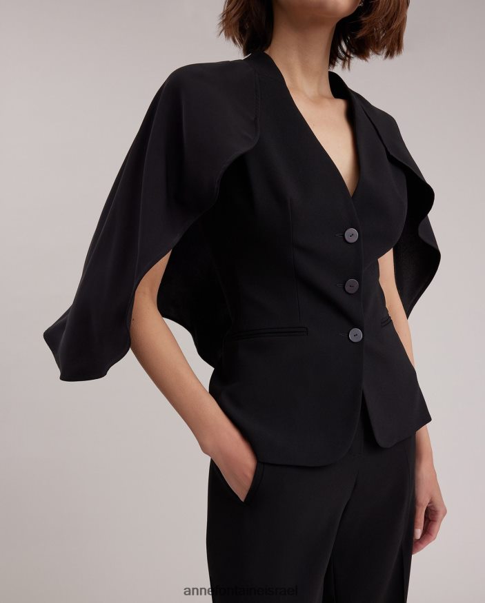 הַלבָּשָׁה Anne Fontaine ז'קט myliane מעיל קרפ עם שכמייה זורמת שָׁחוֹר נשים DL8V8L417