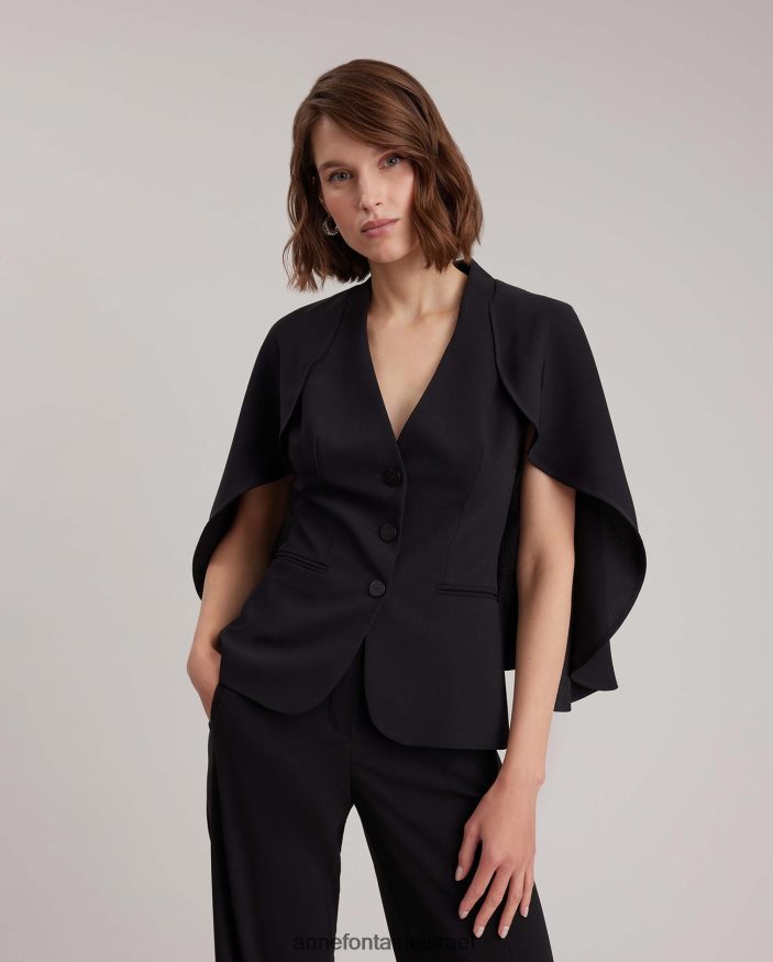 הַלבָּשָׁה Anne Fontaine ז'קט myliane מעיל קרפ עם שכמייה זורמת שָׁחוֹר נשים DL8V8L417