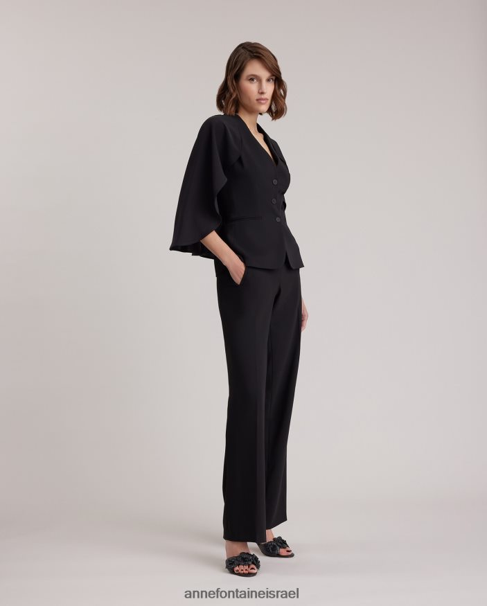 הַלבָּשָׁה Anne Fontaine ז'קט myliane מעיל קרפ עם שכמייה זורמת שָׁחוֹר נשים DL8V8L417
