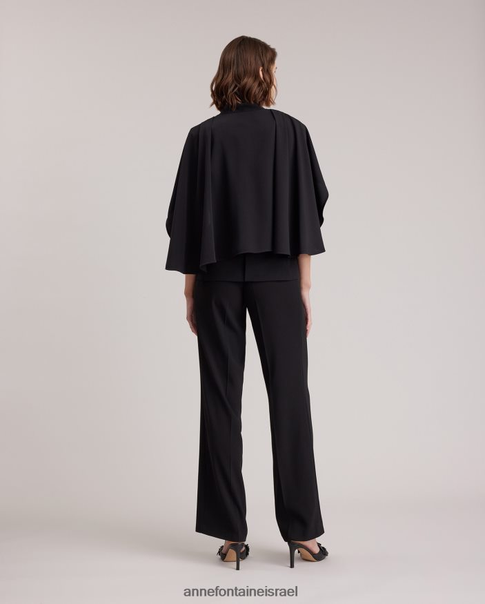 הַלבָּשָׁה Anne Fontaine ז'קט myliane מעיל קרפ עם שכמייה זורמת שָׁחוֹר נשים DL8V8L417
