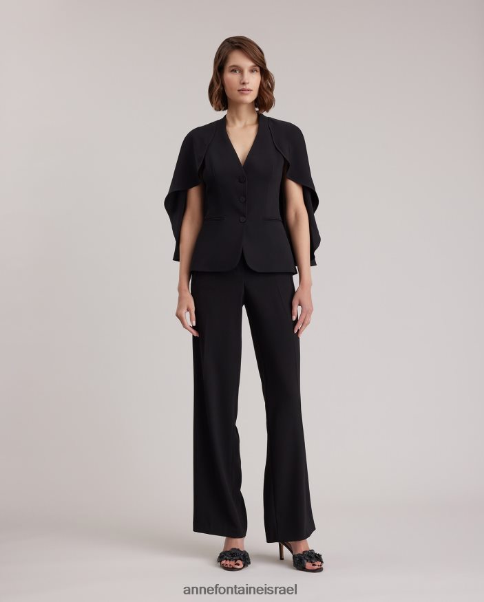 הַלבָּשָׁה Anne Fontaine ז'קט myliane מעיל קרפ עם שכמייה זורמת שָׁחוֹר נשים DL8V8L417