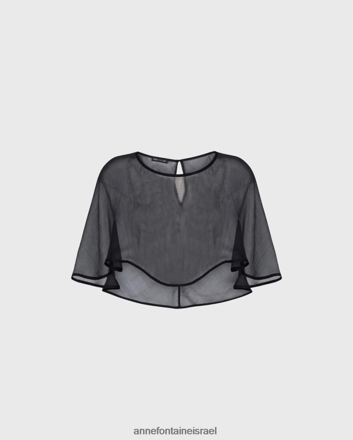 הַלבָּשָׁה Anne Fontaine mythe cape משי שיפון שכמייה גבוהה-נמוכה שָׁחוֹר נשים DL8V8L207