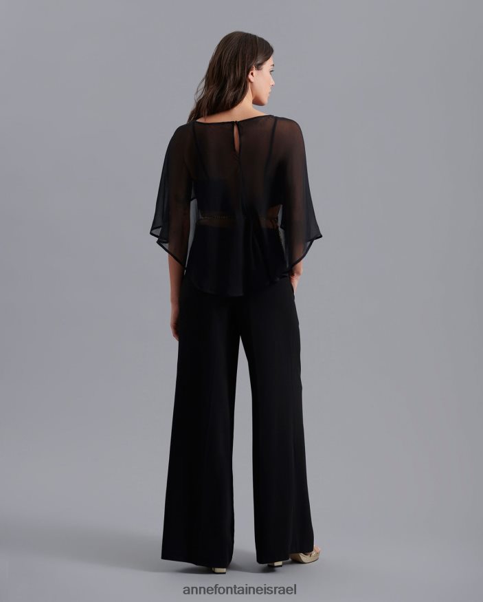 הַלבָּשָׁה Anne Fontaine mythe cape משי שיפון שכמייה גבוהה-נמוכה שָׁחוֹר נשים DL8V8L207