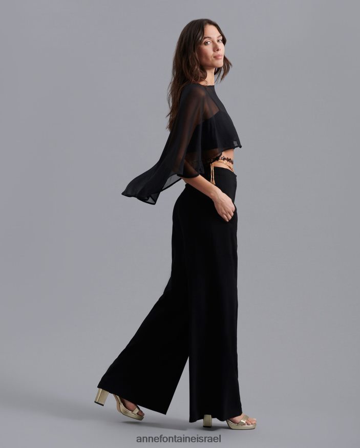 הַלבָּשָׁה Anne Fontaine mythe cape משי שיפון שכמייה גבוהה-נמוכה שָׁחוֹר נשים DL8V8L207