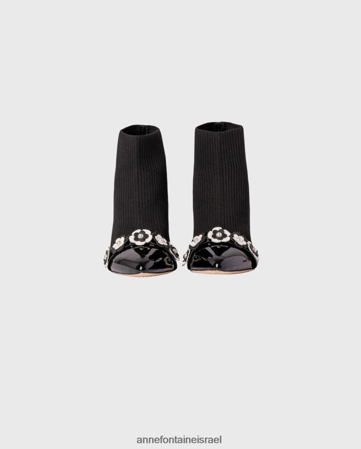 נעליים Anne Fontaine מגפי גרב סריג מתיחה najat מעוטרים בפרחים לבן שחור נשים DL8V8L16