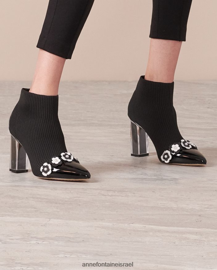 נעליים Anne Fontaine מגפי גרב סריג מתיחה najat מעוטרים בפרחים לבן שחור נשים DL8V8L16