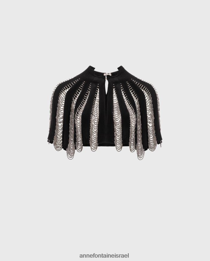 הַלבָּשָׁה Anne Fontaine שכמיית משי של nera cape עם חרוזים כסף שחור נשים DL8V8L454