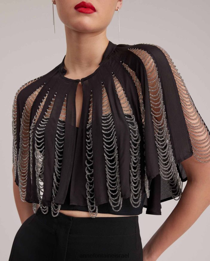 הַלבָּשָׁה Anne Fontaine שכמיית משי של nera cape עם חרוזים כסף שחור נשים DL8V8L454