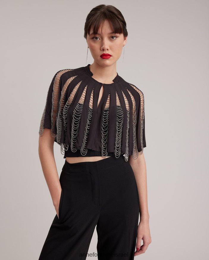 הַלבָּשָׁה Anne Fontaine שכמיית משי של nera cape עם חרוזים כסף שחור נשים DL8V8L454