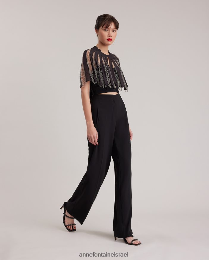 הַלבָּשָׁה Anne Fontaine שכמיית משי של nera cape עם חרוזים כסף שחור נשים DL8V8L454