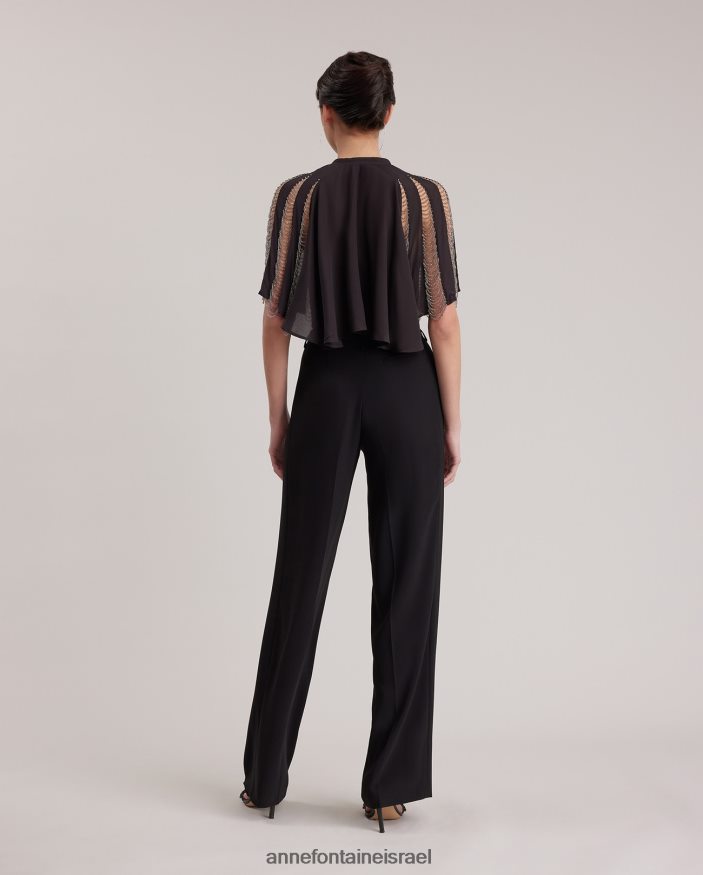 הַלבָּשָׁה Anne Fontaine שכמיית משי של nera cape עם חרוזים כסף שחור נשים DL8V8L454