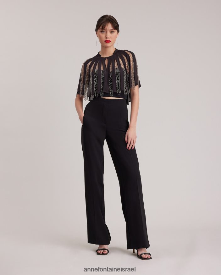 הַלבָּשָׁה Anne Fontaine שכמיית משי של nera cape עם חרוזים כסף שחור נשים DL8V8L454